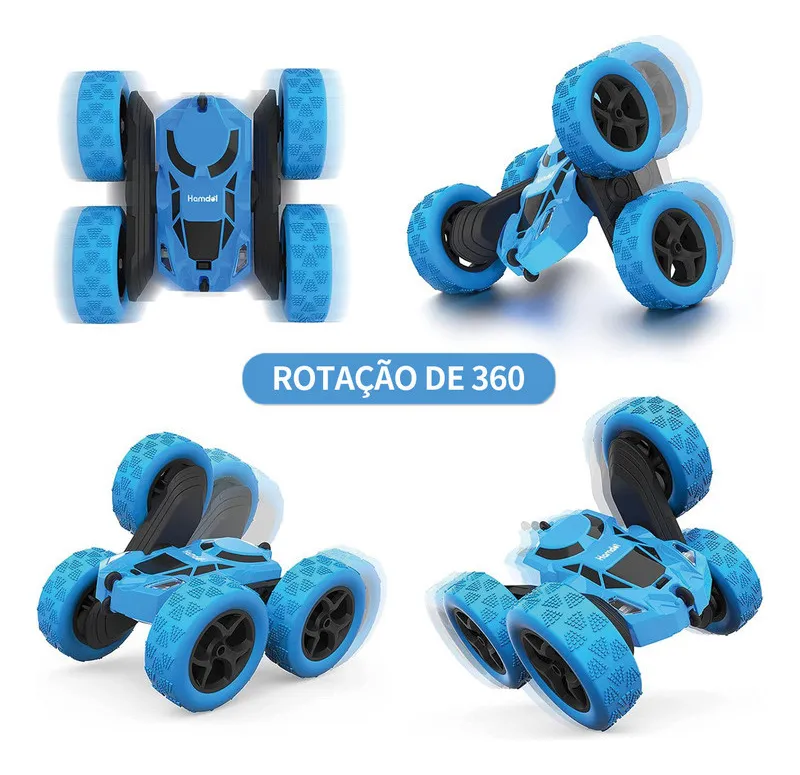 Carrinho Pirueta Quick Run 360° Com Led Para Crianças Azul